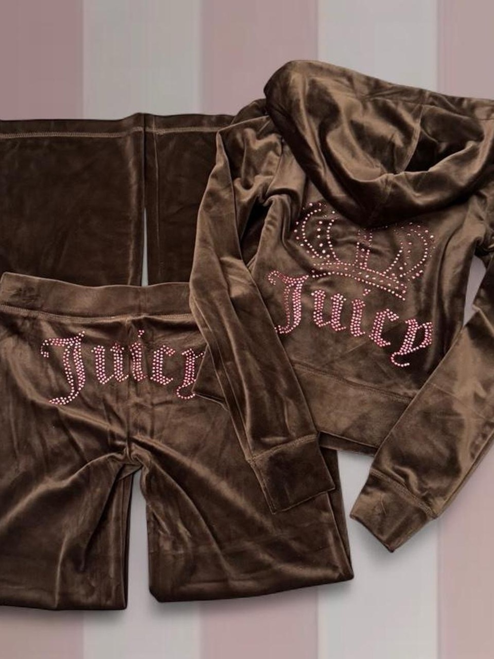 Brown Juicy Couture tracksuit with pink rhinestone logo NWT